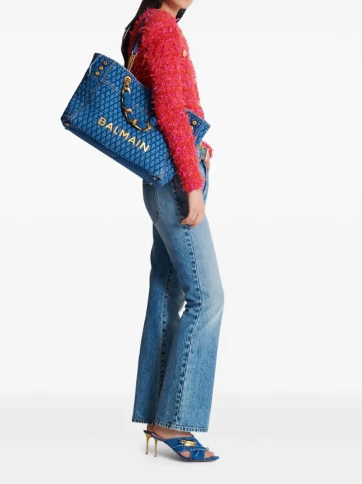 BALMAIN Soft denim 1945 tote bag