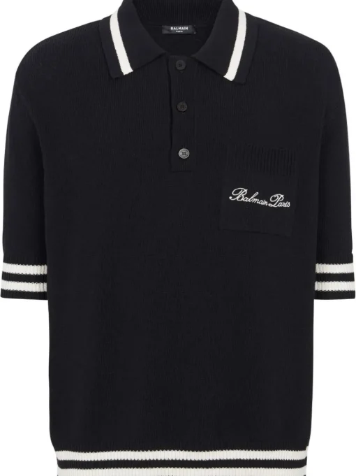 BALMAIN Striped polo shirt with embroidery