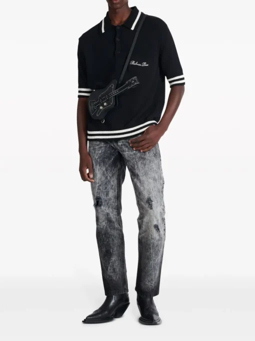 BALMAIN Striped polo shirt with embroidery