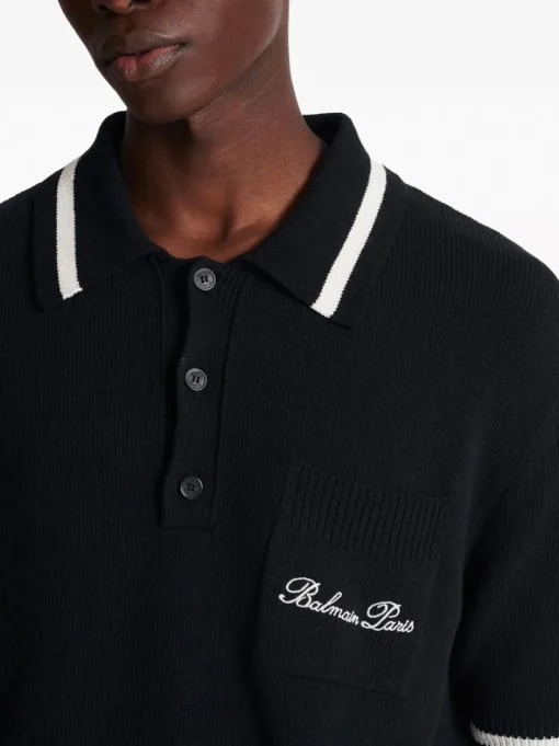 BALMAIN Striped polo shirt with embroidery