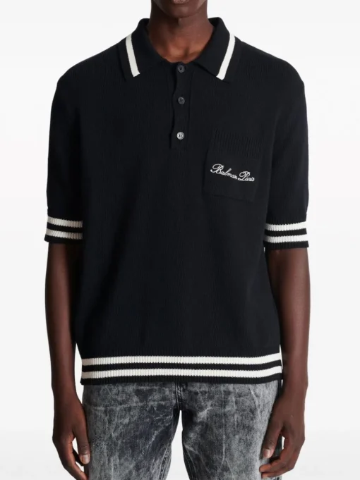 BALMAIN Striped polo shirt with embroidery