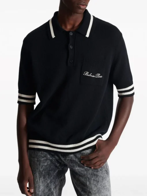 BALMAIN Striped polo shirt with embroidery