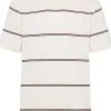 BRUNELLO CUCINELLI Ivory striped cotton knit T-shirt