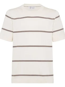 BRUNELLO CUCINELLI Ivory striped cotton knit T-shirt