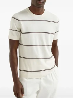 BRUNELLO CUCINELLI Ivory striped cotton knit T-shirt