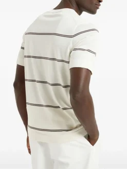 BRUNELLO CUCINELLI Ivory striped cotton knit T-shirt