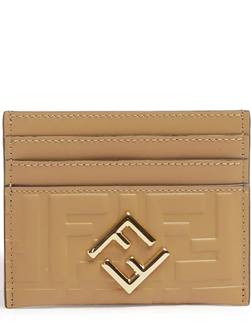 FENDI Card Case FF Diamonds Porta carte piatto in pelle FF marrone chiaro