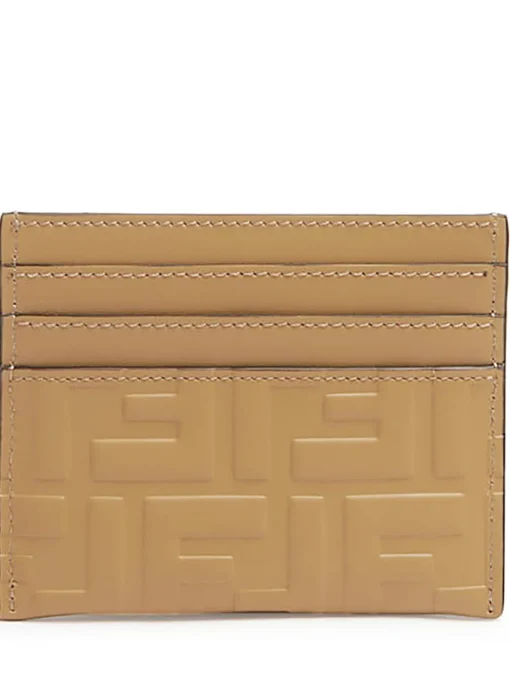 FENDI Card Case FF Diamonds Porta carte piatto in pelle FF marrone chiaro