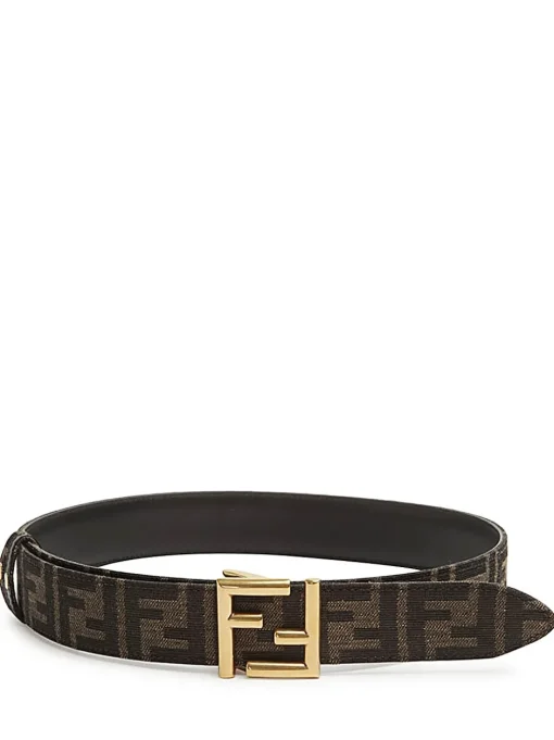 FENDI Cintura FF Cintura reversibile in pelle nera e tessuto FF