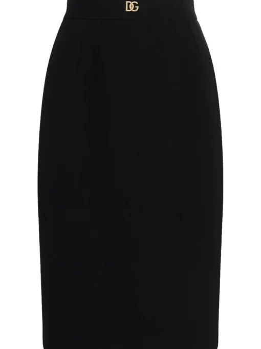 DOLCE & GABBANA Midi pencil skirt with logo plaque