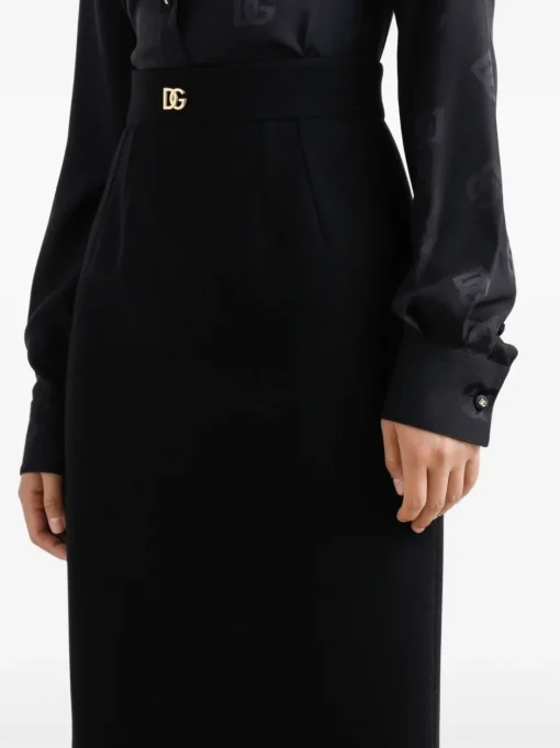DOLCE & GABBANA Midi pencil skirt with logo plaque