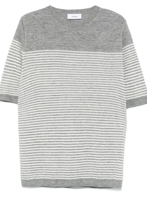 LARDINI Fine-knit t-shirt with white stripes