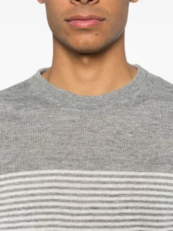 LARDINI Fine-knit t-shirt with white stripes