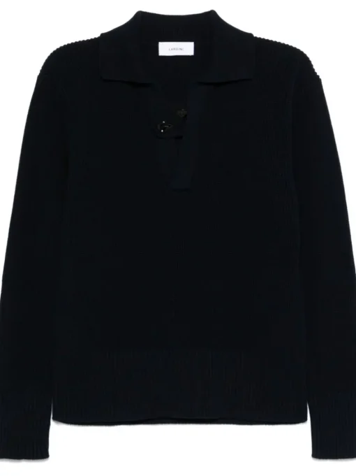LARDINI Crème sweater with open neck in organic cotton
