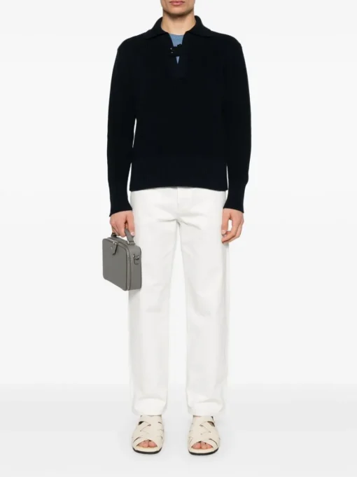 LARDINI Crème sweater with open neck in organic cotton