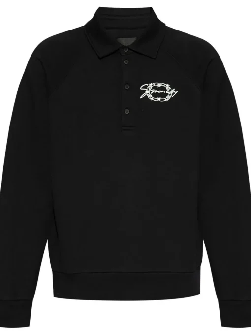 GIVENCHY Polo-style sweatshirt in brushed fabric with medal.