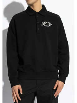 GIVENCHY Polo-style sweatshirt in brushed fabric with medal.