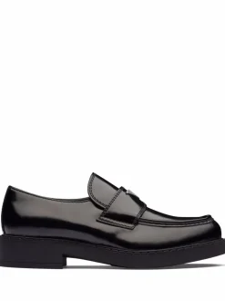 PRADA Chocolate loafers with brushed effect