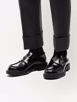 PRADA Chocolate loafers with brushed effect