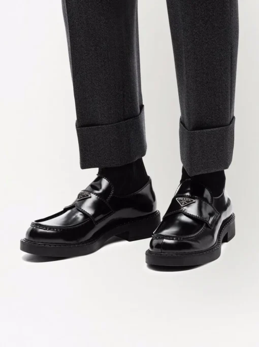 PRADA Chocolate loafers with brushed effect
