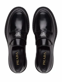 PRADA Chocolate loafers with brushed effect