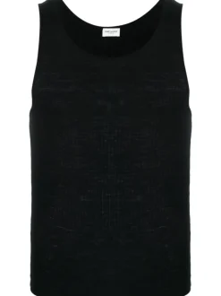 SAINT LAURENT Ribbed tank top with embroidery