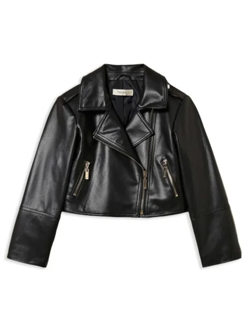 Kids TWINSET KIDS Waxed biker jacket