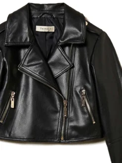 Kids TWINSET KIDS Waxed biker jacket
