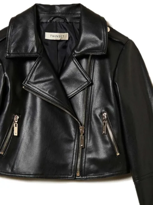 Kids TWINSET KIDS Waxed biker jacket