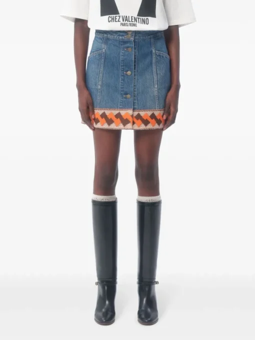 VALENTINO GARAVANI Denim miniskirt with jacquard effect
