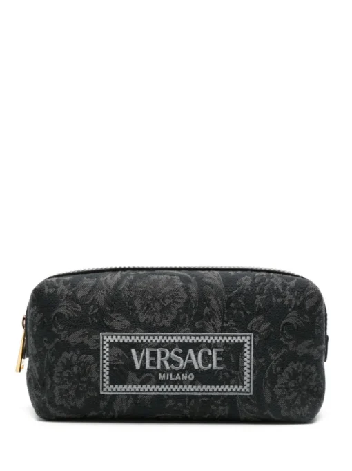 VERSACE embroidered-logo jacquard toiletry bag